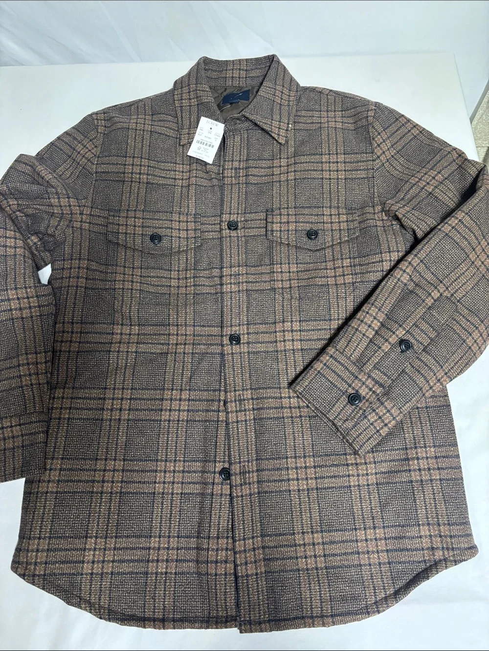 J.Crew Men's Small Plaid Quilted Shirt Jacket Brown 100% Cotton Fair Trade